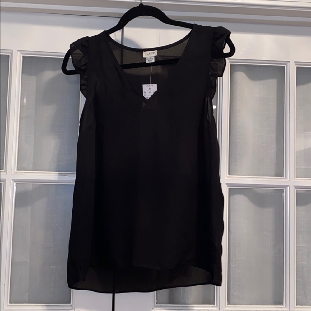 J Crew Black Ruffle Sleeve Tank Top
